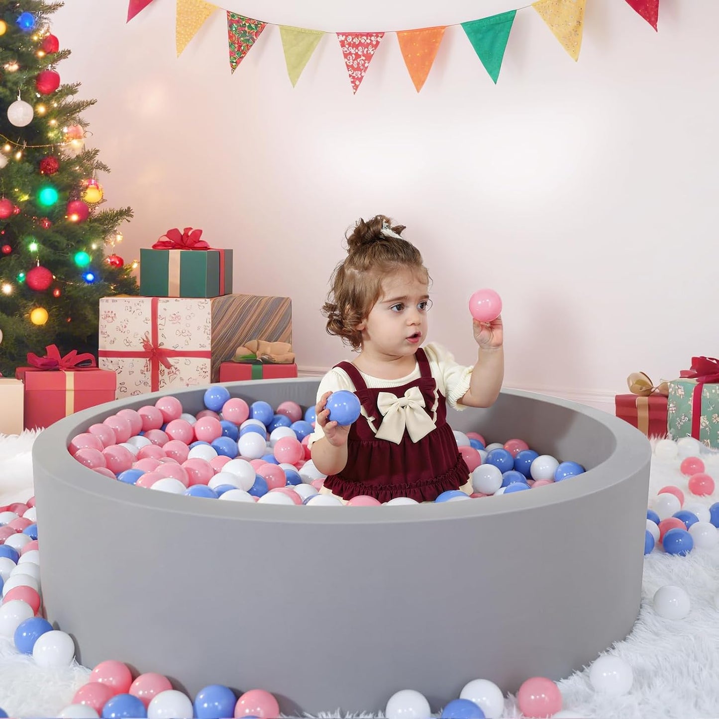 Foam Ball Pit for Toddlers with 100 Balls, Large Baby Ball Pit for Babies with Soft Memory Sponge, Indoor Outdoor Baby Playpen, Kids Play Ball Pool, Gift Toys for Infants Boys and Girls