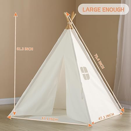 wilwolfer Kids Teepee Tent for Girls or Boys with Carry Case, Foldable Play Tent for Toddler Suit for Indoor and Outdoor Play, Protable Kids Playhouse Children Tent(Mat not Included)