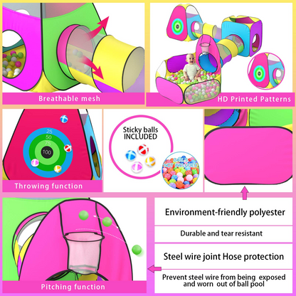 5pc Kids Play Tent for Toddler with 1 Baby Ball Pits, 2 Baby Crawl Tunnels, 2 Pop Up Tents