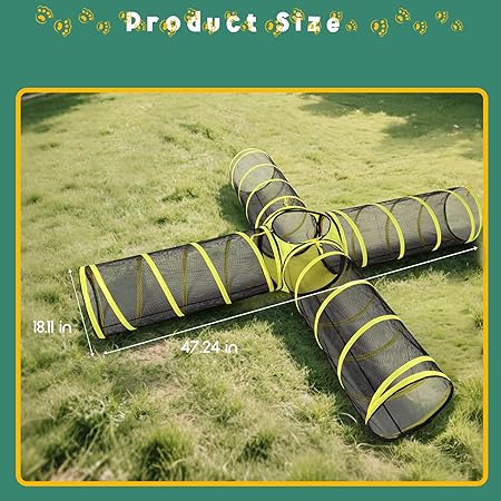 4-Way Cat Tunnel with Central Cube – Portable Mesh Playhouse for Indoor & Outdoor Use – Tent for Cats, Rabbits, and Small Pets