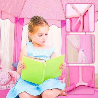 wilwolfer Princess Tent for Girls with Large Star Lights, Kids Play Tent Large Space Playhouse for Children Indoor Games, Toy & Gift for Kids Girls & Boys Age 3+ Child