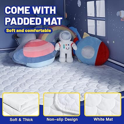 Wilwolfer Space Kids Tent Indoor: with Mat, Star Lights - Kids Play Tent Space Toys for Toddlers - Bedroom Decorations Astronaut Rocket Ship (Black)