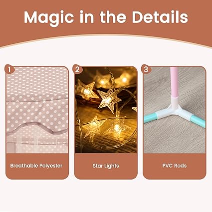 Wilwolfer Princess Castle Play Tent for Girls Large Kids Play Tents Hexagon Playhouse with Star Lights Toys for Children Indoor Games