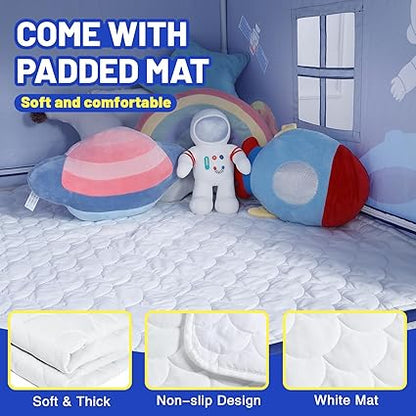 Wilwolfer Space Kids Tent Indoor: with Mat, Star Lights - Kids Play Tent Space Toys for Toddlers - Bedroom Decorations Astronaut Toys Rocket Ship (Blue)
