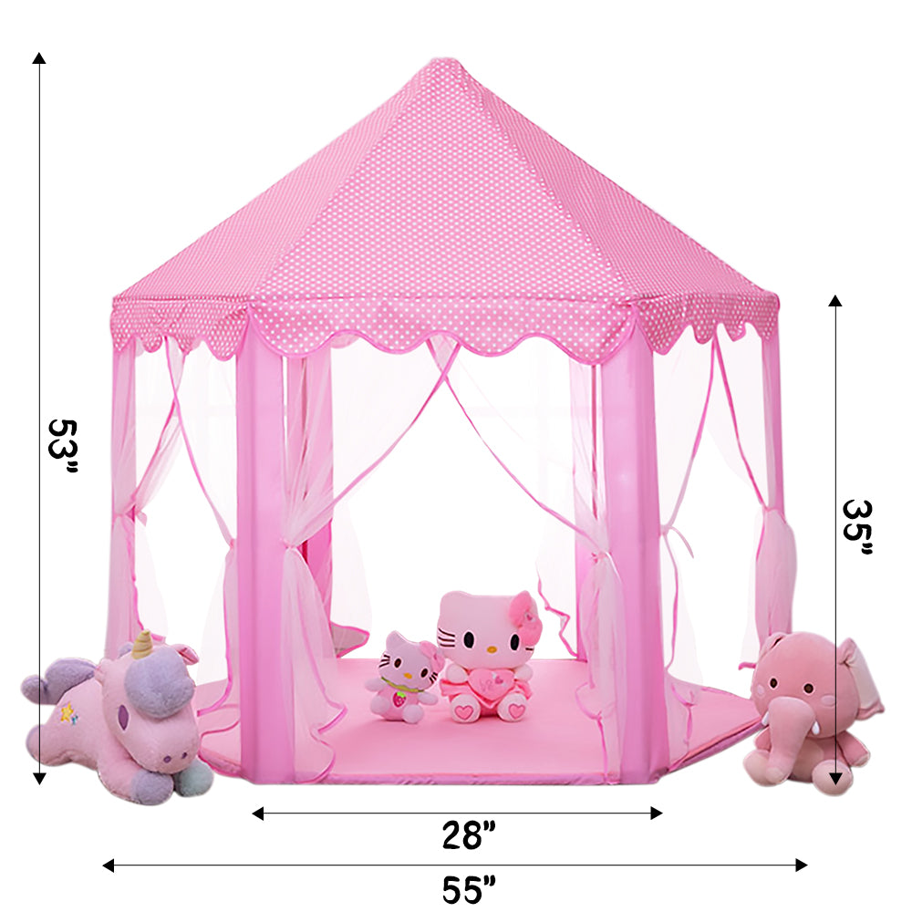 Princess Castle Kids Play Tent Toys for 3 6 8 12 Years Indoor Girls Hexagon Playhouse with Star Lights