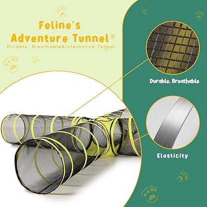 4-Way Cat Tunnel with Central Cube – Portable Mesh Playhouse for Indoor & Outdoor Use – Tent for Cats, Rabbits, and Small Pets