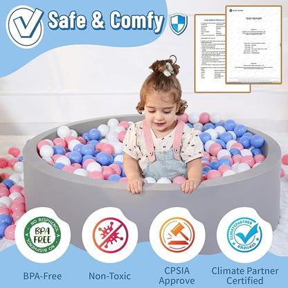 Foam Ball Pit for Toddlers, Large Baby Ball Pit for Babies with Soft Memory Sponge, Indoor Outdoor Baby Playpen, Kids Play Ball Pool, Gift Toys for Infants Boys and Girls (Gray, NO Balls)