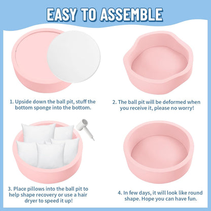 Foam Ball Pit for Toddlers, Large Baby Ball Pit for Babies with Soft Memory Sponge, Indoor Outdoor Baby Playpen, Kids Play Ball Pool, Gift Toys for Infants Boys and Girls (Pink, NO Balls)
