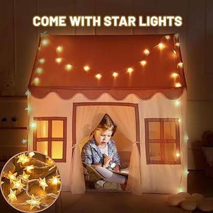 Wilwolfer Play Tent for Kids Indoor - Kids Play Tent Indoor Toddlers Play House Large Toddler Toy House Birthday Gift for Boys & Girls Playroom Decor (Brown Playhouse)