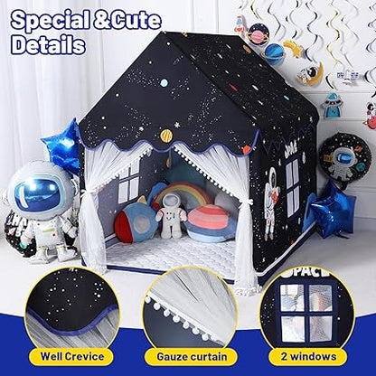 Wilwolfer Space Kids Tent Indoor: with Mat, Star Lights - Kids Play Tent Space Toys for Toddlers - Bedroom Decorations Astronaut Rocket Ship (Black)
