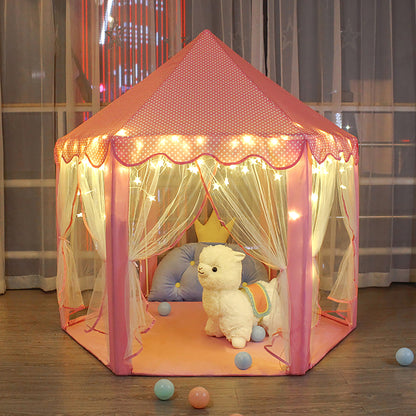 Princess Castle Kids Play Tent Toys for 3 6 8 12 Years Indoor Girls Hexagon Playhouse with Star Lights