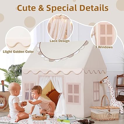 Wilwolfer Play Tent for Kids with Star Lights & Banners, Kids Tent Indoor for Toddler, Indoor Plyahouse for Playroom Furniture, Gift Toys for Boys & Girls