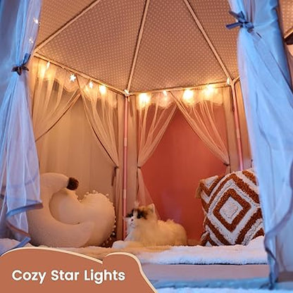 Wilwolfer Princess Castle Play Tent for Girls Large Kids Play Tents Hexagon Playhouse with Star Lights Toys for Children Indoor Games
