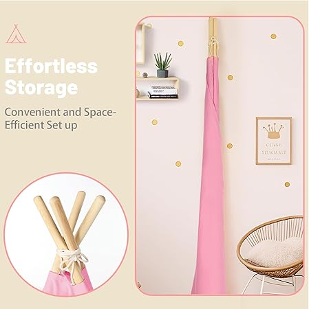 Wilwolfer Pink Sleepover Teepee Tent for Kids-2 Pack Tipi Playhouse for Kids with Lights& Flag& Inflatable Airbed -Indoor/Outdoor Foldable- Slumber Party Tent -Sleepover Party Supplies