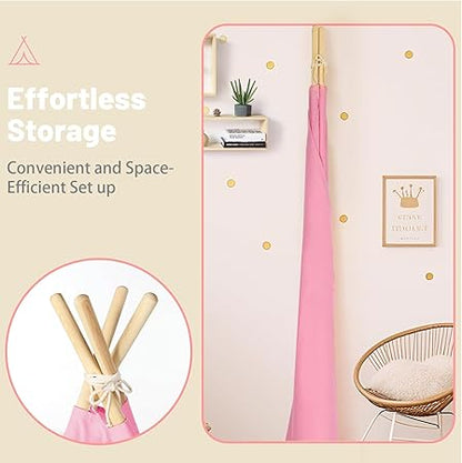 Wilwolfer Pink Sleepover Teepee Tent for Kids-2 Pack Tipi Playhouse for Kids with Lights& Flag& Inflatable Airbed -Indoor/Outdoor Foldable- Slumber Party Tent -Sleepover Party Supplies