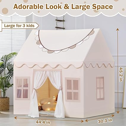 Wilwolfer Play Tent for Kids Indoor - Kids Tent Indoor Toddlers Large Toddler Toy House Birthday Gift for Boys & Girls Playroom Decor (Beige Playhouse with Mat)