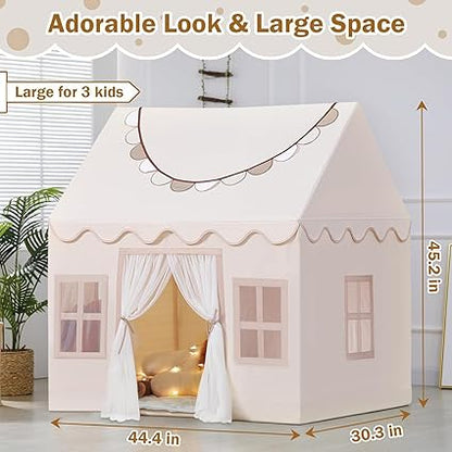 Wilwolfer Play Tent for Kids Indoor - Kids Tent Indoor Toddlers Large Toddler Toy House Birthday Gift for Boys & Girls Playroom Decor (Beige Playhouse with Mat)
