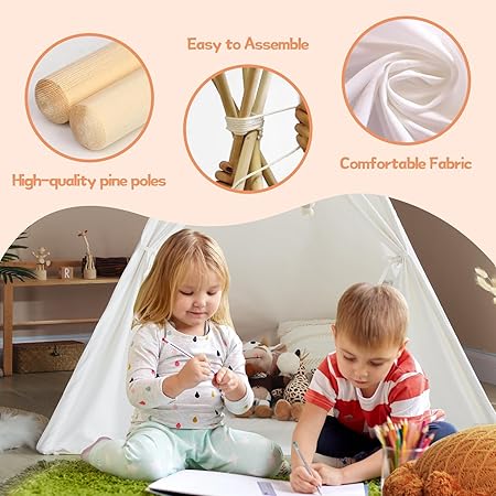 wilwolfer Kids Teepee Tent for Girls or Boys with Carry Case, Foldable Play Tent for Toddler Suit for Indoor and Outdoor Play, Protable Kids Playhouse Children Tent(Mat not Included)