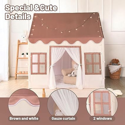 Wilwolfer Play Tent for Kids Indoor - Kids Play Tent Indoor Toddlers Play House Large Toddler Toy House Birthday Gift for Boys & Girls Playroom Decor (Brown Playhouse)