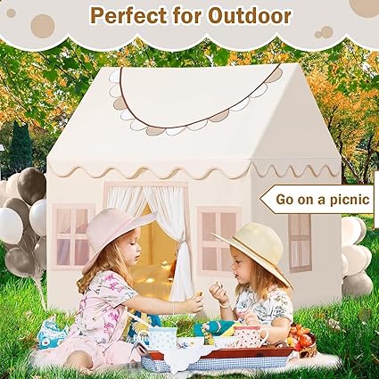 Wilwolfer Play Tent for Kids with Star Lights & Banners, Kids Tent Indoor for Toddler, Indoor Plyahouse for Playroom Furniture, Gift Toys for Boys & Girls