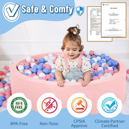 Foam Ball Pit for Toddlers with 100 Balls, Large Baby Ball Pit for Babies with Soft Memory Sponge, Indoor Outdoor Baby Playpen, Kids Play Ball Pool