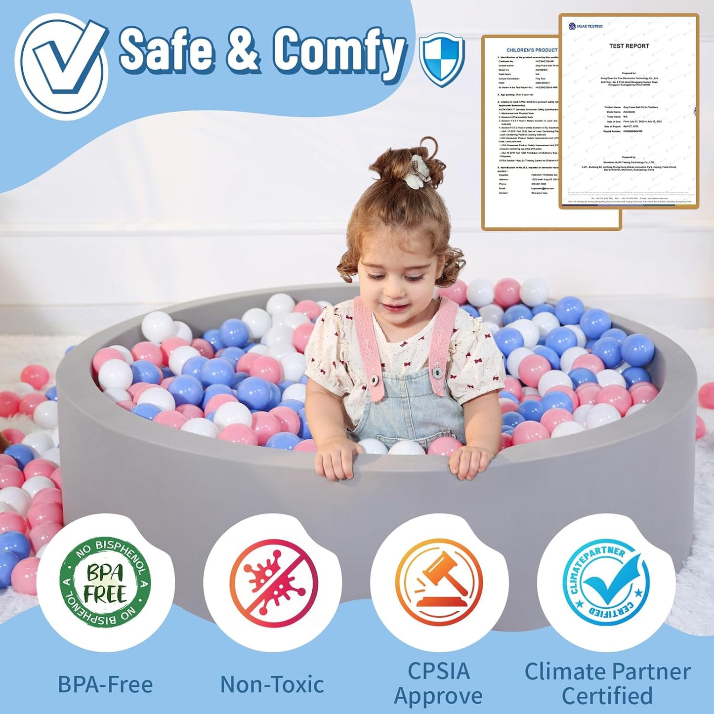 Foam Ball Pit for Toddlers with 100 Balls, Large Baby Ball Pit for Babies with Soft Memory Sponge, Indoor Outdoor Baby Playpen, Kids Play Ball Pool, Gift Toys for Infants Boys and Girls