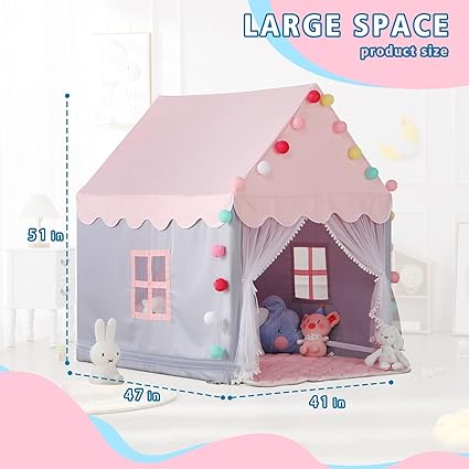 Wilwolfer Kid Tent with Mat, Star Lights - Kids Play Tents for Toddlers Kids Tents Indoor Playhouse - Princess Tent for Girls Toy House Gift (Gray with Mesh)