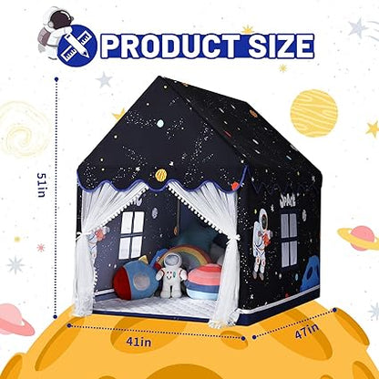 Wilwolfer Space Kids Tent Indoor: with Mat, Star Lights - Kids Play Tent Space Toys for Toddlers - Bedroom Decorations Astronaut Rocket Ship (Black)