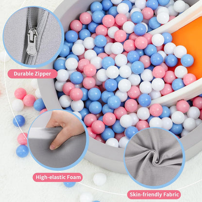 Foam Ball Pit for Toddlers with 100 Balls, Large Baby Ball Pit for Babies with Soft Memory Sponge, Indoor Outdoor Baby Playpen, Kids Play Ball Pool, Gift Toys for Infants Boys and Girls