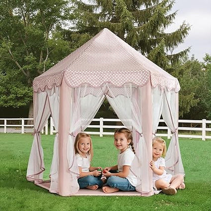 Wilwolfer Princess Castle Play Tent for Girls Large Kids Play Tents Hexagon Playhouse with Star Lights Toys for Children Indoor Games