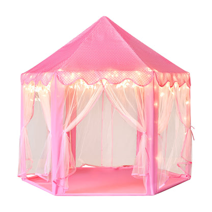 Princess Castle Kids Play Tent Toys for 3 6 8 12 Years Indoor Girls Hexagon Playhouse with Star Lights