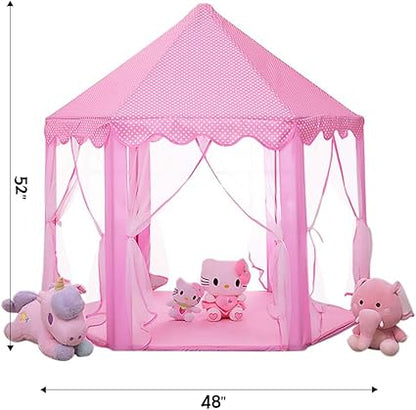 wilwolfer Princess Tent for Girls with Large Star Lights, Kids Play Tent Large Space Playhouse for Children Indoor Games, Toy & Gift for Kids Girls & Boys Age 3+ Child