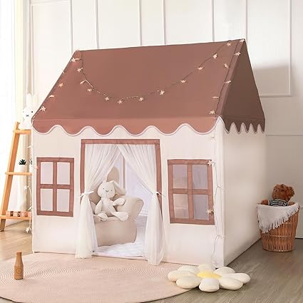 Wilwolfer Play Tent for Kids Indoor - Kids Play Tent Indoor Toddlers Play House Large Toddler Toy House Birthday Gift for Boys & Girls Playroom Decor (Brown Playhouse)