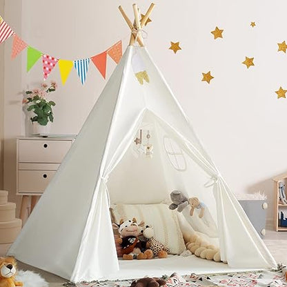 wilwolfer Kids Teepee Tent for Girls or Boys with Carry Case, Foldable Play Tent for Toddler Suit for Indoor and Outdoor Play, Protable Kids Playhouse Children Tent(Mat not Included)