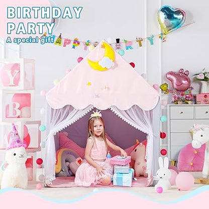 Wilwolfer Kid Tent with Mat, Star Lights - Kids Play Tents for Toddlers Kids Tents Indoor Playhouse - Princess Tent for Girls Toy House Gift (Gray with Mesh)