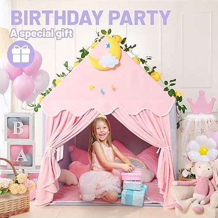 Wilwolfer Kid Tent with Mat, Star Lights - Kids Play Tents for Toddlers Kids Tents Indoor Playhouse - Princess Tent for Girls Toy House Gift (Gray with Cloth)