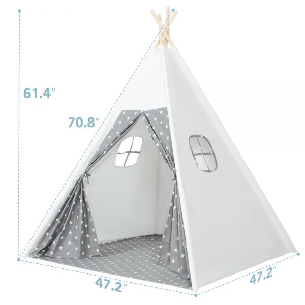 wilwolfer Kids Teepee Play Tent for Child with Carry Case + Mat with Stars + Two Windows(Tipi with stars)