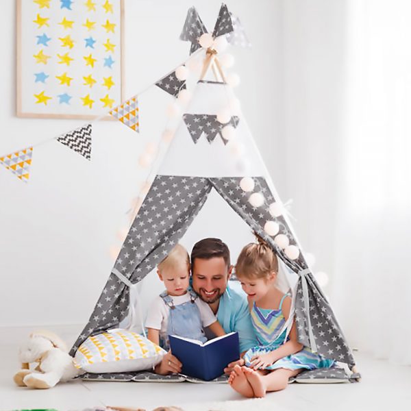 wilwolfer Kids Teepee Play Tent for Child with Carry Case + Mat with Stars + Two Windows(Tipi with stars)