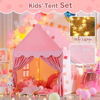 Wilwolfer Kid Tent with Padded Mat, Star Lights - Kids Play Tents for Toddlers Kids Tents Indoor Playhouse - Princess Tent for Girls Toy House Gift - Pink & Yellow, 47x41x51