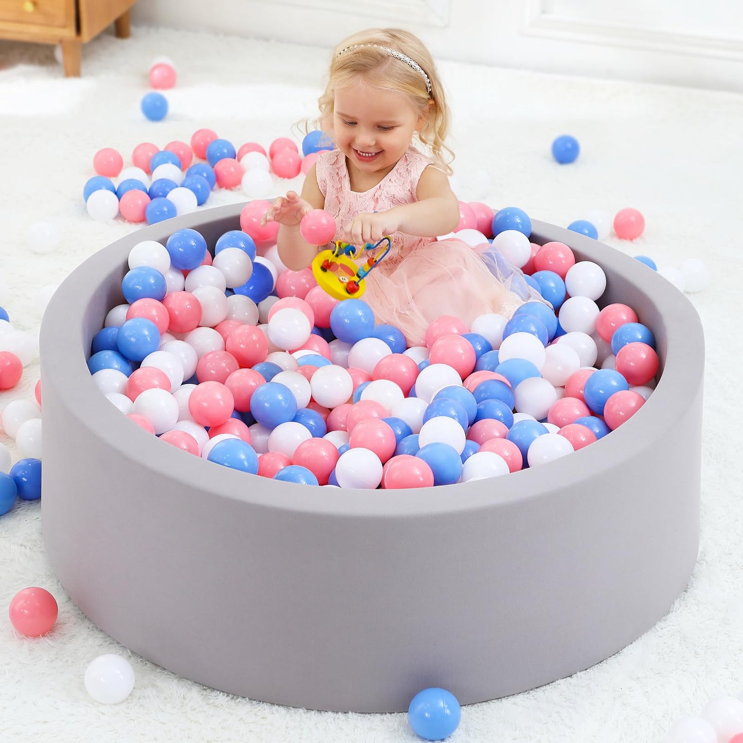 Wilwolfer Foam Ball Pit for Toddlers, Large Baby Ball Pit for Babies with Soft Memory Sponge, Indoor Outdoor Baby Playpen, Kids Play Ball Pool, Gift Toys for Infants Boys and Girls (Gray, NO Balls)