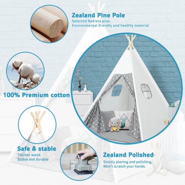 wilwolfer Kids Teepee Play Tent for Child with Carry Case + Mat with Stars + Two Windows(Tipi with stars)