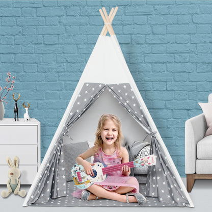wilwolfer Kids Teepee Play Tent for Child with Carry Case + Mat with Stars + Two Windows(Tipi with stars)